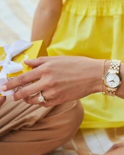 Alex Gold Tone Stainless Steel 28mm Watch In Ivory Mother-of-Pearl -Jewelry Shop Kendra Scott Alex 28mm Watch Ivory Mop Gold 00