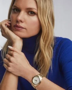 Alex Gold Tone Stainless Steel 35mm Diamond Dial Watch In Ivory Mother-of-Pearl -Jewelry Shop Kendra Scott Alex 35 MM Ivory MOP Gold 01