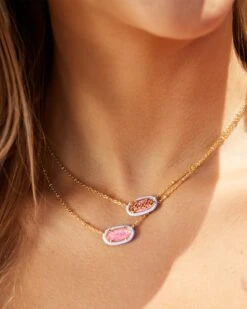 Barbie™ X Kendra Scott Gold Elisa Satellite Reversible Necklace In Pink Iridescent Glitter Glass -Jewelry Shop Kendra Scott Barbie Elisa Satellite Necklace Pink Iridescent Glitter Glass Gold 00