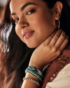 Britt Silver Beaded Bracelet In Turquoise Mix -Jewelry Shop Kendra Scott Britt Beaded Bracelet Turquoise Mix Rhodium 00