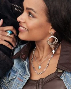 Cass Vintage Silver Cocktail Ring In Variegated Dark Teal Magnesite -Jewelry Shop Kendra Scott Cass Cocktail Ring Teal Howlite Rhodium 01