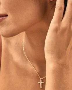 Cross Gold Pendant Necklace In White Crystal -Jewelry Shop Kendra Scott Cross Pendant Necklace White Crystal Gold 00