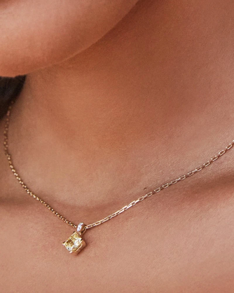 20th Anniversary Dira 14k Yellow Gold Cushion Cut Pendant Necklace In Yellow Lab Grown Diamond 5 20th Anniversary Dira 14k Yellow Gold Cushion Cut Pendant Necklace In Yellow Lab Grown Diamond - Image 3