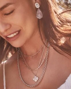 Dira Stone Silver Short Pendant Necklace In Ivory Mix -Jewelry Shop Kendra Scott Dira Stone Pendant Necklace Rose Opal Champagne Rhodium 01