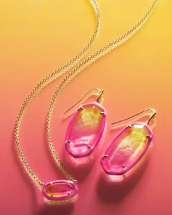 Elisa Gold Enamel Framed Short Pendant Necklace In Sunset Ombre Illusion -Jewelry Shop Kendra Scott Elisa Enamel Pendant Necklace Yellow Pink Gold 00
