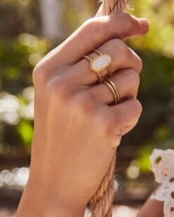 Elyse Gold Ring In Iridescent Drusy -Jewelry Shop Kendra Scott Elyse Double Band Ring Iridescent Drusy Gold 00