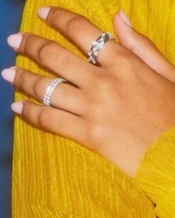 Haven Silver Crystal Heart Rings Set Of 3 In White Crystal -Jewelry Shop Kendra Scott Haven Band Ring Crystal Rhodium 01