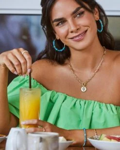 Jovie Gold Beaded Hoop Earrings In Variegated Dark Teal Magnesite -Jewelry Shop Kendra Scott Jovie Beaded Hoop Earring Dark Teal Gold 00