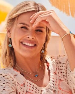 Framed Kendall Gold Wire Drop Earrings In Teal Abalone -Jewelry Shop Kendra Scott Kendall Wire Drop Earring Teal Abalone Gold 01