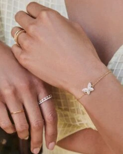 Lillia Crystal Butterfly Gold Delicate Chain Bracelet In White Crystal -Jewelry Shop Kendra Scott Lillia Butterfly Delicate Bracelet White Crystal Gold 00