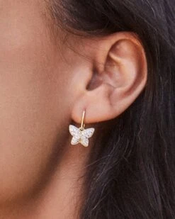 Lillia Crystal Butterfly Gold Drop Earrings In White Crystal -Jewelry Shop Kendra Scott Lillia Butterfly Huggie Earring White Crystal Gold 00