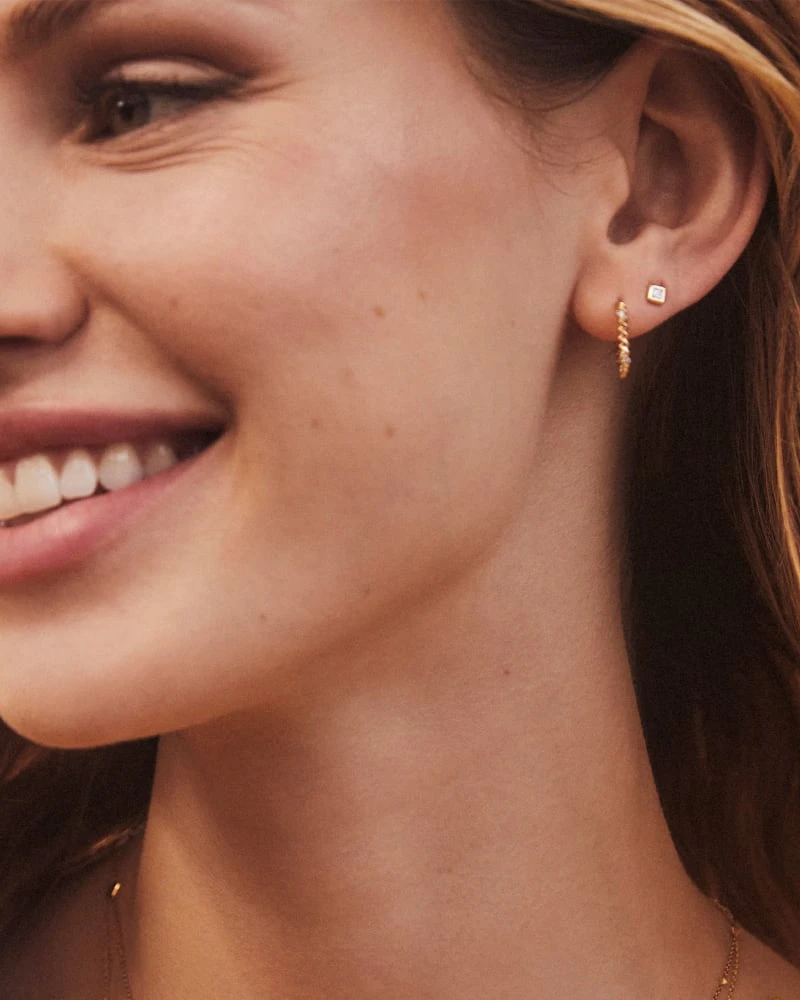 Michelle 14k Yellow Gold Stud Earrings In White Diamond 4 Michelle 14k Yellow Gold Stud Earrings In White Diamond - Image 2