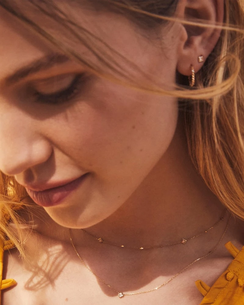 Michelle 14k Yellow Gold Stud Earrings In White Diamond 5 Michelle 14k Yellow Gold Stud Earrings In White Diamond - Image 3