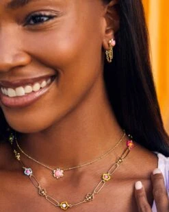 Susie Convertible Gold Ear Jacket Earrings In Hot Pink Kyocera Opal -Jewelry Shop Kendra Scott Susie Ear Jacket Earring Pink Opal Gold 00