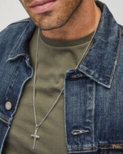 Cross Necklace In Oxidized Sterling Silver -Jewelry Shop cross chain