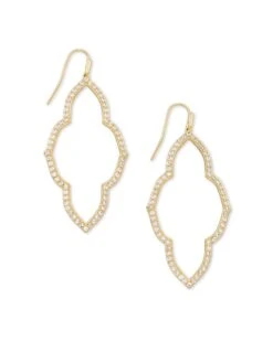 Abbie Gold Open Frame Earrings In White Crystal