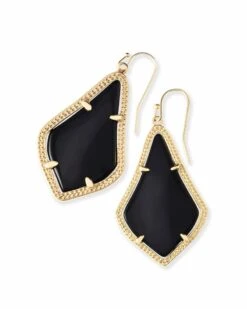 Alex Gold Drop Earrings In Black Opaque Glass