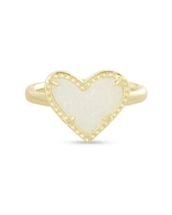 Ari Heart Gold Band Ring In Iridescent Drusy -Jewelry Shop kendra scott ari heart band gold iridescent drusy 01 lg