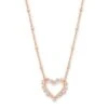 Ari Heart Rose Gold Pendant Necklace In White Crystal -Jewelry Shop kendra scott ari heart crystal pendant necklace rose gold white crystal 00 lg