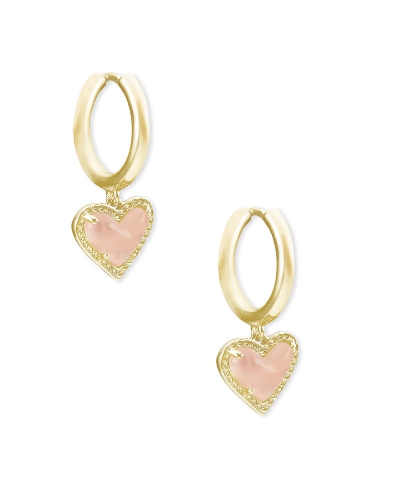 Ari Heart Gold Huggie Earrings In Rose Quartz 3 Ari Heart Gold Huggie Earrings In Rose Quartz