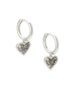 Ari Heart Silver Huggie Earrings In Platinum Drusy