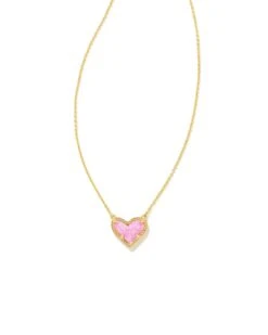 Ari Heart Gold Pendant Necklace In Bubblegum Pink Kyocera Opal