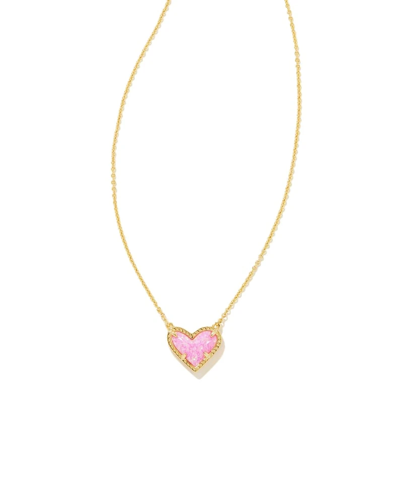 Ari Heart Gold Pendant Necklace In Bubblegum Pink Kyocera Opal 3 Ari Heart Gold Pendant Necklace In Bubblegum Pink Kyocera Opal