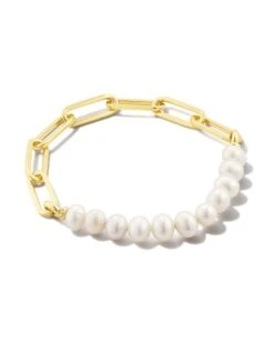 Ashton Gold Half Chain Bracelet In White Pearl