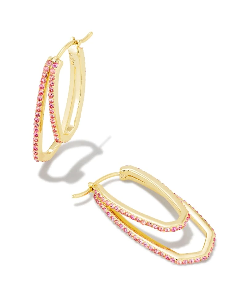 Barbie™ X Kendra Scott Gold Hoop Earrings In Pink Crystal 3 Barbie™ X Kendra Scott Gold Hoop Earrings In Pink Crystal