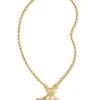 Barbie™ X Kendra Scott Gold Pearl Charm Convertible Necklace In Pink Iridescent Glitter Glass -Jewelry Shop kendra scott barbie pearl charm convertible necklace gold pink iridescent glitter glass 01