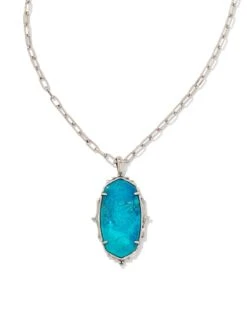 Baroque Ella Vintage Silver Long Pendant Necklace In Variegated Dark Teal Magnesite