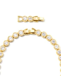 Carmen Gold Tennis Necklace In White Crystal -Jewelry Shop kendra scott blake tennis necklace gold white cz 01