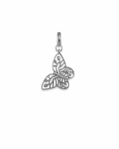 Breast Cancer Butterfly Charm In Vintage Silver