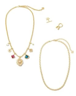 Brielle Convertible Gold Charm Necklace In Multi Mix -Jewelry Shop kendra scott brielle charm necklace convertible gold multi 02