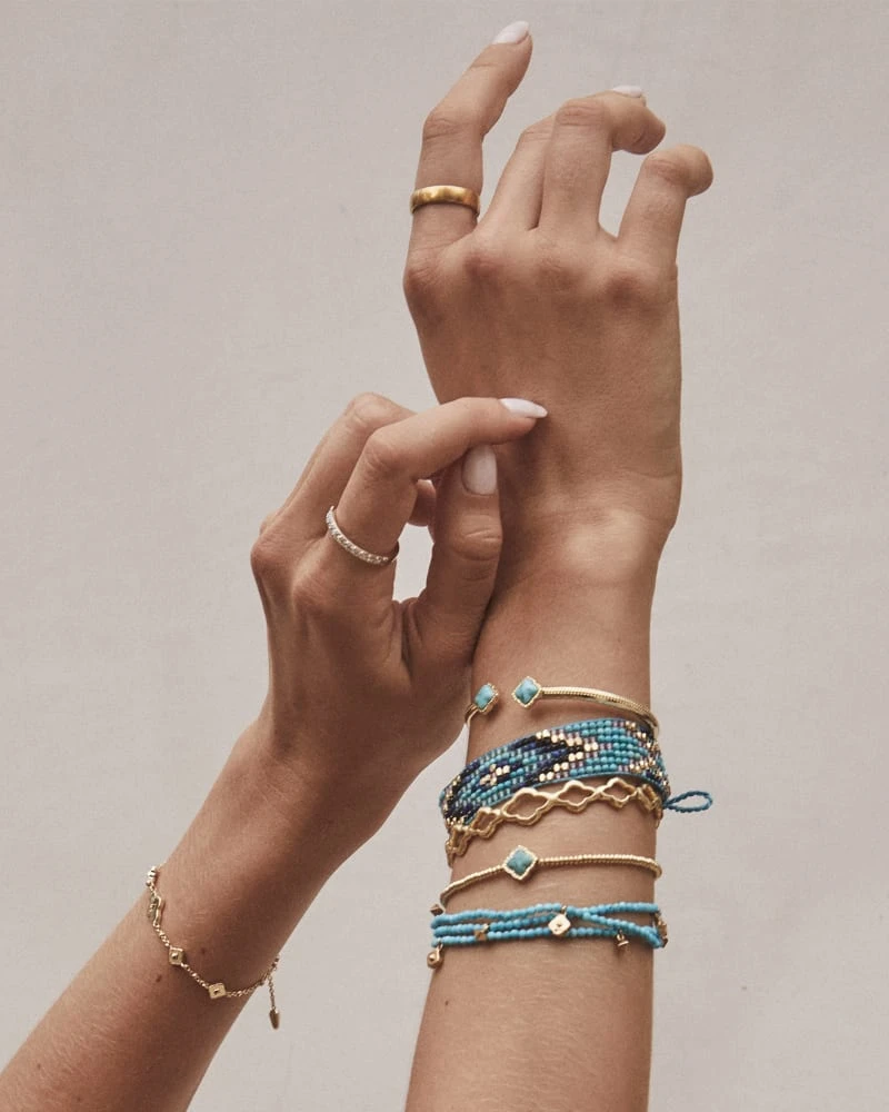 Britt Vintage Gold Convertible Stretch Necklace In Variegated Turquoise Magnesite 4 Britt Vintage Gold Convertible Stretch Necklace In Variegated Turquoise Magnesite - Image 2