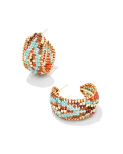 Britt Gold Hoop Earrings In Red Mix -Jewelry Shop kendra scott britt hoop earrings gold red mix 00