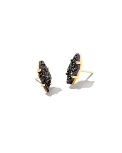 Brook Gold Stud Earrings In Black Drusy