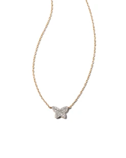 Butterfly 14k Yellow Gold Pendant Necklace In White Diamond