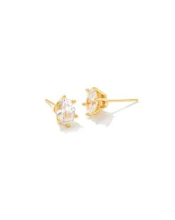 Cailin Gold Crystal Stud Earrings In White Crystal