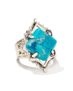Cass Vintage Silver Cocktail Ring In Variegated Dark Teal Magnesite