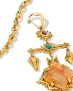 Cass Vintage Gold Large Long Pendant Necklace In Orange Banded Agate 9 Cass Vintage Gold Large Long Pendant Necklace In Orange Banded Agate -Jewelry Shop kendra scott cass lg long pendant necklace vintage gold orange banded agate 03