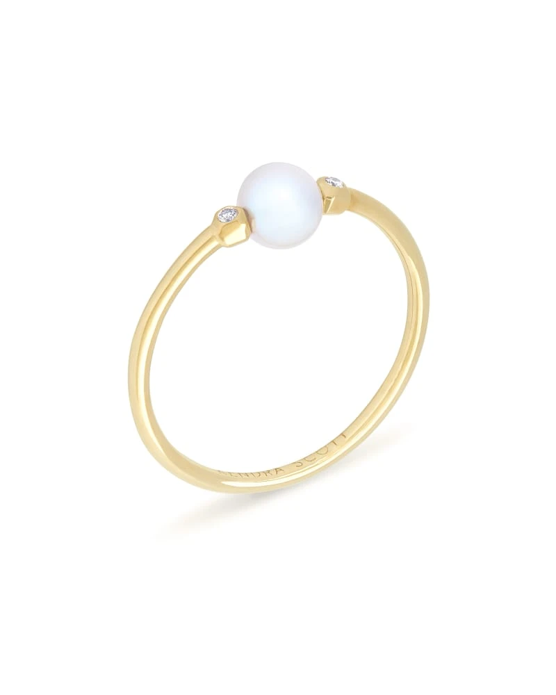 Cathleen 14k Yellow Gold Band Ring In Pearl 5 Cathleen 14k Yellow Gold Band Ring In Pearl - Image 3