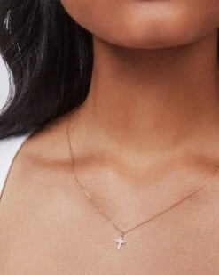 Cross 14k Yellow Gold Pendant Necklace In White Diamonds -Jewelry Shop kendra scott cross 14k yellow gold pendant necklace white diamond