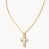 Cross Gold Pendant Necklace In White Kyocera Opal -Jewelry Shop kendra scott cross pendant necklace gold white kyocera opal 00