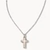 Cross Silver Pendant Necklace In White Kyocera Opal -Jewelry Shop kendra scott cross pendant necklace rhodium white kyocera opal 00