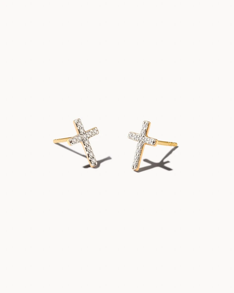 Cross 14k Yellow Gold Medium Stud Earrings In White Diamond 3 Cross 14k Yellow Gold Medium Stud Earrings In White Diamond