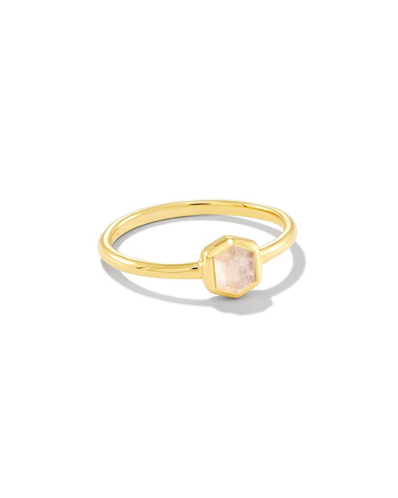 Davie 18k Gold Vermeil Band Ring In Rainbow Moonstone 3 Davie 18k Gold Vermeil Band Ring In Rainbow Moonstone