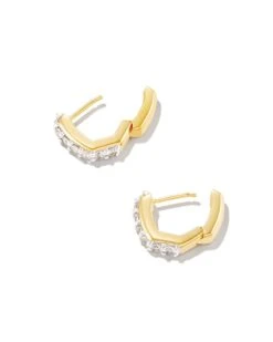 Davie 18k Gold Vermeil Huggie Earrings In White Topaz -Jewelry Shop kendra scott davie huggie earrings 18k yellow gold vermeil white topaz 01