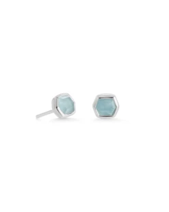 Davie Sterling Silver Stud Earrings In Aquamarine