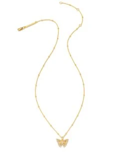 Delicate Butterfly 18k Gold Vermeil Pendant Necklace In White Sapphire -Jewelry Shop kendra scott delicate butterfly pendant necklace 18k gold vermeil 01